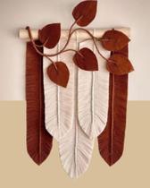 Painel Penas e Folhas Macramé Terra