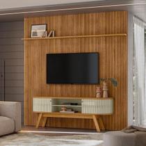 Painel Piso Teto New Guaporé Com Rack Bancada Valência New Laguna Ambiente Cumaru Opala - Madetec