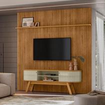 Painel Piso Teto New Guaporé com Rack Bancada Valência New Laguna Ambiente Cumaru Opala - Madetec