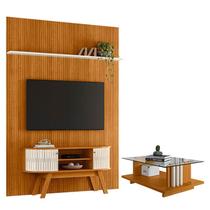 Painel Piso Teto New Interlagos com Rack Bancada Atlanta New Silverstone com Mesa de Centro Frizz Cinamomo Off White - Madetec