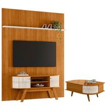 Painel Piso Teto New Interlagos com Rack Bancada Atlanta New Silverstone com Mesa de Centro Indianápolis Cinamomo Off White - Madetec