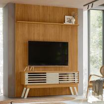 Painel Piso Teto New Interlagos com Rack Bancada Frizz 1.5 New Premium Ambiente Cumaru Opala - Madetec