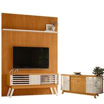 Painel Piso Teto New Interlagos com Rack Bancada Frizz 1.5 New Premium com Aparador para Sala Buffet Mônaco Cinamomo Off White - Madetec