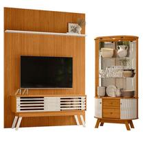 Painel Piso Teto New Interlagos com Rack Bancada Frizz 1.5 New Premium com Cristaleira Moss Cinamomo Off White - Madetec Painel Piso Teto New Interlagos com Rack Bancada Frizz 1.5 New Premium com Cristaleira Moss Cinamomo Off White - Madetec