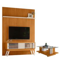 Painel Piso Teto New Interlagos com Rack Bancada Frizz 1.5 New Premium com Mesa de Centro Frizz Cinamomo Off White - Madetec