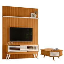 Painel Piso Teto New Interlagos com Rack Bancada Frizz 1.5 New Premium com Mesa de Centro Indianápolis Cinamomo Off White - Madetec