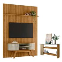 Painel Piso Teto New Interlagos Cumaru com Rack Bancada Atlanta New Silverstone com Aparador Frizz Cumaru Opala - Madetec