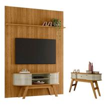 Painel Piso Teto New Interlagos Cumaru com Rack Bancada Atlanta New Silverstone com Mesa de Centro Indianápolis Cumaru Opala - Madetec