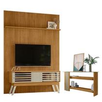 Painel Piso Teto New Interlagos Cumaru com Rack Bancada Frizz 1.5 New Premium com Aparador Frizz Cumaru Opala - Madetec Painel Piso Teto New Interlagos Cumaru com Rack Bancada Frizz 1.5 New Premium com Aparador Frizz Cumaru Opala - Madetec