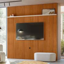 Painel Piso-Teto Ripado New Guaporé com Prateleira Alta e Suporte TV até 75" Cinamomo e Off White - Pallazio