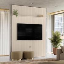 Painel Piso-Teto Ripado New Interlagos com Prateleira Alta e Suporte TV até 65" Off White - Pallazio
