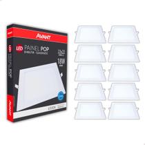 Painel Plafon kit com 10 Luminaria Led 18w 22x22 Quadrado Embutir Forte 6500k 4000k 3000k