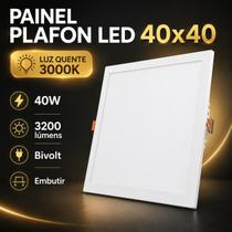 Painel Plafon LED 40x40cm Branco Quente Embutir Luminária