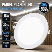 Painel Plafon Led Embutir 18w Redondo 22cm Branco Frio 6000K