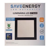 Painel Plafon Led Embutir 30X30cm 25W 5700K Preto Bivolt - Save Energy - SE-240.1615