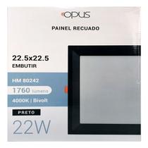 Painel Plafon Led Embutir Recuado 22,5X22,5cm 22W 4000K Preto Bivolt - Opus - HM80242