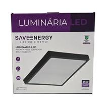 Painel Plafon Led Sobrepor 37x37cm 36W 4000K Preto Bivolt - Save Energy - SE-240.3581