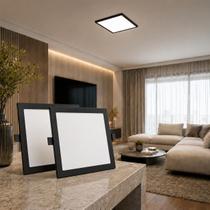 Painel plafon luminaria led embutir quadrado 24w 3000k dimerizavel preto 2 un