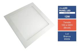 Painel Plafon Ultraluz Led 12w Embutir Branco Frio Bivolt