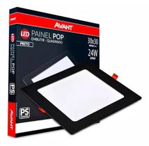 Painel Pop Embutir Quadrado Preto 30x30 24W Bivolt Luz Branca Avant