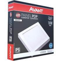 Painel Pop LED Plafon De Sobrepor Em Aluminio 18W Quadrado 22cm Luz Branca 6500K Bivolt Avant