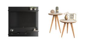 Painel Pra Tv 32" Smart Plus Madri Cor Preto + Conjunto Mesa Apoio e Lateral Classic Off/Nature