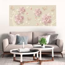 Painel Quadro Adesivo - Flor 3D rosa, perolas e borboletas Painel Quadro Adesivo - Flor 3D rosa, perolas e borboletas