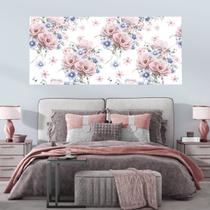 Painel Quadro Adesivo - Flores aquarela rosa e azul Painel Quadro Adesivo - Flores aquarela rosa e azul