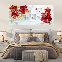 Painel Quadro Adesivo - Flores vermelhas e diamantes