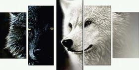 Painel Quadro Mosaico 5 Peças Preto E Branco Casal Lobo Painel Quadro Mosaico 5 Peças Preto E Branco Casal Lobo