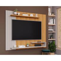 Painel Quarto p/ TV até 50 Pol Floripa c/ Prateleiras Ripado 161x135cm Nature/Off White - Permóbili