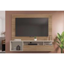 Painel Quarto p/ TV até 55 pol Brasil c/ Nichos 136x122cm Buriti/Off White - Caemmun