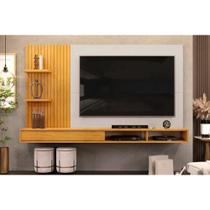 Painel Quarto p/ TV até 60 Polegadas Bento Ripado c/ Prateleiras 190x107cm Cedro/Bali - DJ Móveis