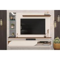 Painel Quarto p/ TV até 60 polegadas Ravi c/ Prateleiras e Nicho 180x152cm Off White/Freijó - DJ Móveis