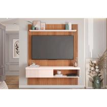 Painel Quarto p/ TV até 65 Pol Jade Ripada 150x183cm Freijo/Off White - Caemmun