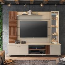 Painel Rack Home Estante Para TV até 60 Polegadas Com Led 100% MDF Branco Off White Savana 216cm