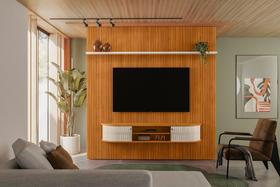 Painel+Rack Suspenso New Bugatti Para TV até 75 Polegadas - Cinamomo Off White - Madetec