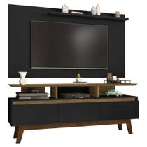 painel rack tv 50 polegadas para sala de estar 3 portas pé palito 160 cm altura 65 cm marrom e preto