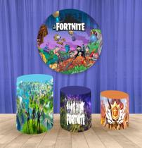 Painel Redondo 1,50m E Trio Capa De Cilindro Fortnite 1