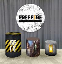 Painel Redondo 1,50m E Trio Capa De Cilindro Free Fire Mod.2