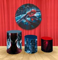 Painel Redondo 1,50m E Trio Capa De Cilindro Homem aranha