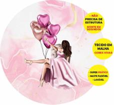 Painel Redondo 3D Feliz Aniversario Diva Abre Fácil Tecido - Prime Decor Festas