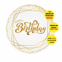 Painel Redondo 3D Happy Birthday Abre Fácil Tecido 1,50M X