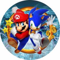 Painel Redondo 3D Sonic Vs Mario Tecido Sublimado 1,50M X