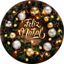 Painel Redondo De Festa Natal Capa Estampada Com Enfeites E Mensagem Feliz Natal Decoração Colorida