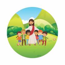 Painel Redondo de Jesus com as crianças de Qualidade em 3D - Joy and arts