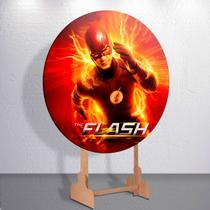 Painel Redondo Decoração Super Heroi Raio Capa Sublimada de Festa Tamanho Grande ou Mini