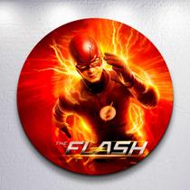 Painel Redondo Decoração Super Heroi Raio Capa Sublimada de Festa Tamanho Grande ou Mini