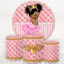 Painel Redondo E Capas 3D Sublimado Princesinha Black - Felicitá