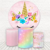 Painel Redondo E Capas 3D Sublimado Unicórnio Fkpc-418